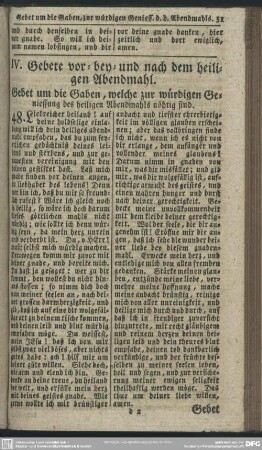 IV. Gebete vor- bey- und nach dem heiligen Abendmahl