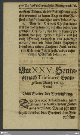 Am XXV. Sontage nach Trinitatis, Evangelium Matth. am 24. Capitel
