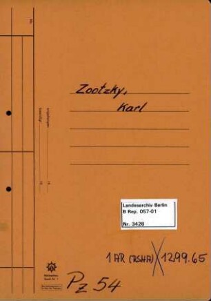 Personenheft Karl Zootzky (*10.01.1908), Polizeisekretär