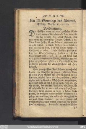 Am III. Sonntage des Advents. Evang. Matth. II, 2 - 10.