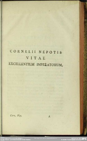 Cornelii Nepotis Vitae Excellentium Imperatorum