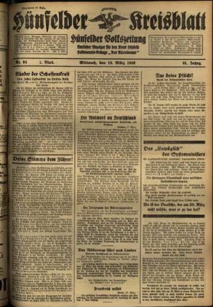 Erste Ausgabe vom Mittwoch, den 18. März 1936.