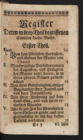 Register Deren in drey Theil begriffenen Capitlen dieses Buchs.