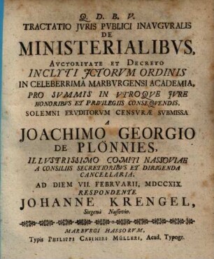 Tractatio Jvris Pvblici Inavgvralis De Ministerialibvs