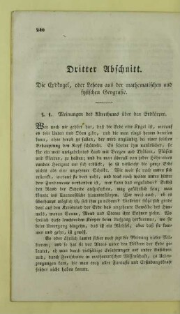 Dritter Abschnitt. Die Erdkugel, oder Lehren aus der mathematischen und fysischen Geographie