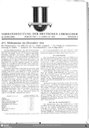 25% Mehrumsatz im Dezember 1934