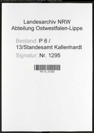 Sterberegister Standesamt Kallenhardt