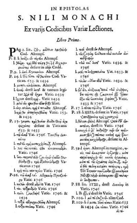 In Epistolas S. Nili Monachi Ex variis Codicibus Variæ Lectiones.
