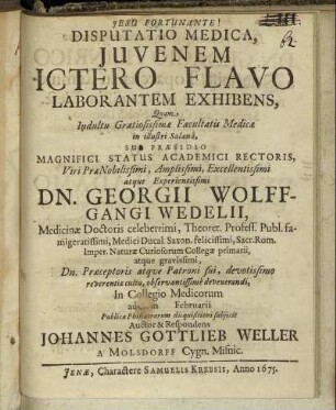Disputatio Medica, Iuvenem Ictero Flavo Laborantem Exhibens