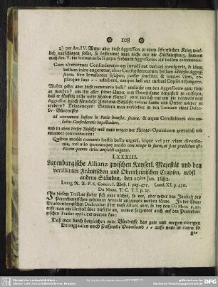 LXXXIII. Laxenburgische Allianz zwischen Kayserl. Majestät und den veralliirten Fränkischen und Oberrheinischen Craysen, nebst andern Ständen, den 10den Jan. 1682