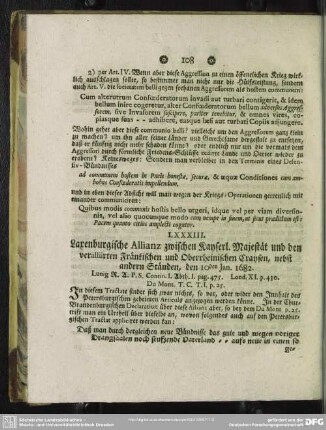 LXXXIII. Laxenburgische Allianz zwischen Kayserl. Majestät und den veralliirten Fränkischen und Oberrheinischen Craysen, nebst andern Ständen, den 10den Jan. 1682
