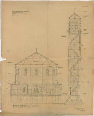 Bestelmeyer, German; Bamberg (Bayern); Ev. Erlöserkirche - Schiff und Turm (Schnitt)