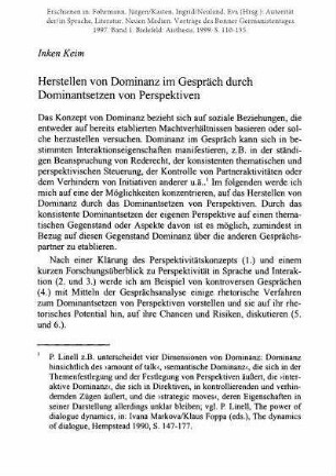 Herstellen von Dominanz im Gespräch durch Dominantsetzen von Perspektiven