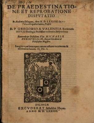 De Praedestinatione Et Reprobatione : Disputatio