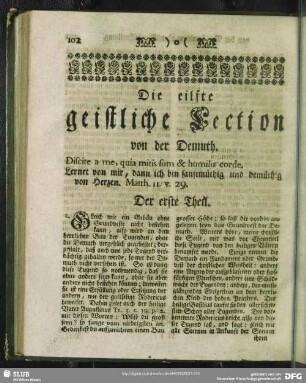 Die eilfte geistliche Lection von der Demuth
