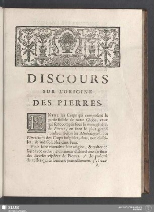 Discours sur l'Origine des Pierres