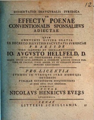 De effectu poenae conventionalis sponsalibus adiectae