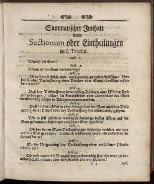 Summarischer Innhalt derer Sectionum oder Eintheilungen