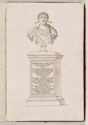 Bildnisbüste des römischen Kaisers Anastasios I., in: Series continuata omnium Imperatorum [...], Bd. 2, Bl. 85
