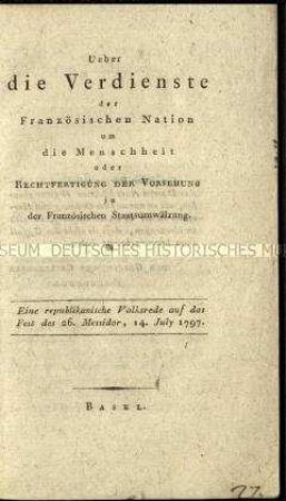 Lobrede auf die Errungenschaften der französischen Revolution