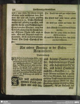 Am andern Sonntage in der Fasten, Reminiscere