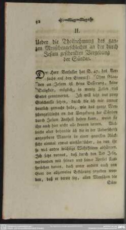 II. Ueber die Theilnehmung des ganzen Menschengeschlechts an der durch Jesum geschenkten Vergebung der Sünden