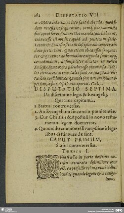 Disputatio Septima. De discrimine legis & Evangelii. Quatuor capitum