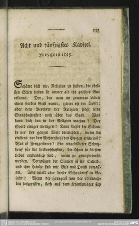 Acht und fünfzigstes Kapitel. Freygeisterey