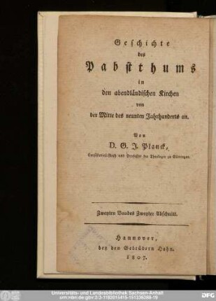 Vierten Bandes, Zweyter Abschnitt = Zweyten Bandes, Zweyter Abschnitt: Geschichte der christlich-kirchlichen Gesellschafts-Verfassung