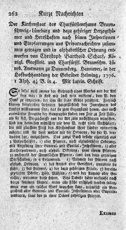 Der Kirchen-Staat des Churfürstenthums Braunschweig-Lüneburg.