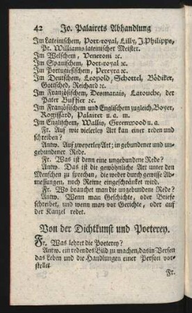 Von der Dichtkunst und Poeterey