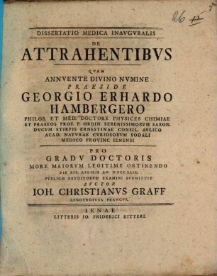 Dissertatio Medica Inavgvralis De Attrahentibvs