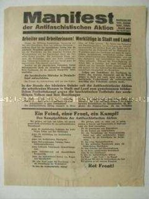 Flugblatt der KPD zur Reichstagswahl am 31.7.1932 mit der Forderung nach Vereinigung aller "klassenbewußten Arbeiter gegen den Faschismus"