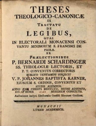 Theses theologico-canonicae ex tractatu de legibus