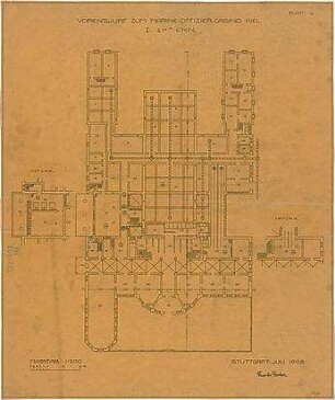 Fischer, Theodor; Kiel; Marine-Offizierskasino - Vorentwurf (Grundriss, Teilgrundriss)