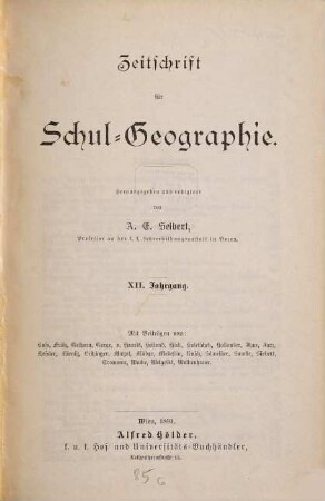 Zeitschrift für Schulgeographie, 12. 1891