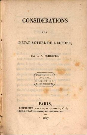 Considérations sur l'état actuel de l'Europe