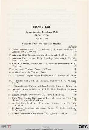 Erster Tag, Donnerstag, den 21. Februar 1935, Beginn 3 Uhr (Nr. 1-173)