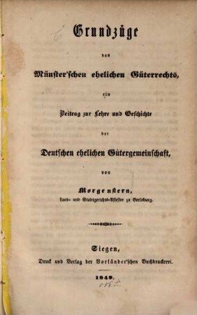 Grundzüge des Münster'schen ehelichen Güterrechts