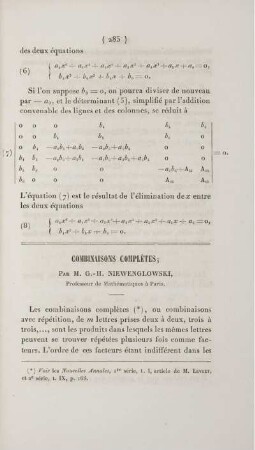 Combinaisons complètes.