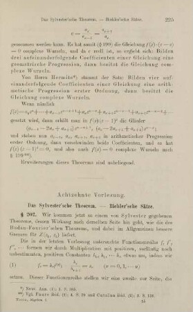 225-237, Achtzehnte Vorlesung. Das Sylvestersche Theorem. Biehlersche Sätze.