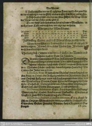Theilung deß Himmels in die 12. Häuser, ire Namen und Vertheilen, nach der Figur deß Himmels