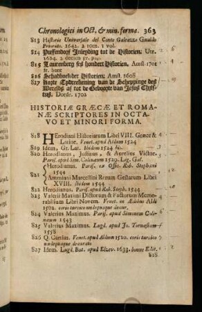 Historiae Graecae Et Romanae Scriptores In Octavo Et Minori Forma.