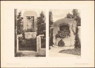 Grabmal Wilhelm Grube, Berlin-Wilmersdorf und Grabmal Lauenpusch, Berlin-Wannsee: Ansichten (aus: Grabmalskunst, 5. Folge, Eine Sammlung von Meisterwerken erschaffen zum Gedächtnis der Toten von Künstlern unserer Tage, hrsg.v. K.R. Henker, Berlin)