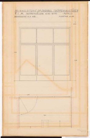 Reichsluftfahrtministerium, Berlin: Treppen Längsbau (Q1-4R), Türen: Ansicht, Grundriss 1:10