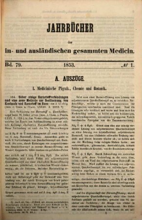 Carl Christian Schmidt's Jahrbücher der in- und ausländischen gesammten Medicin. 79. 1853