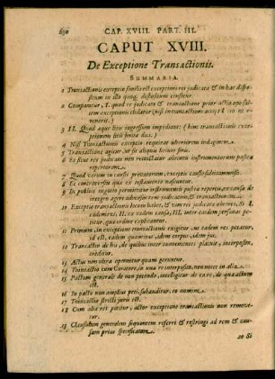 Caput XVIII. De Exceptione Transactionis.