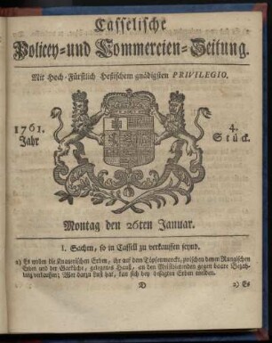 4. Stueck, Montag den 26ten Januar 1761