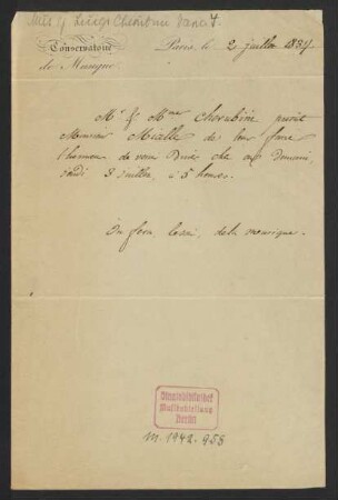 Einladung von Herrn und Frau Cherubini für Herrn Mialle zum Essen, 02.07.1834