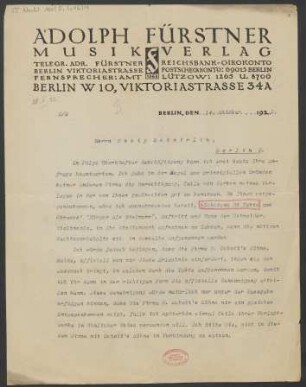 Brief an Ossip Schnirlin : 14.10.1922